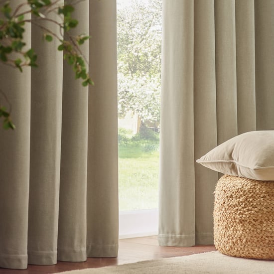 Yard Heavy Chenille Fully Lined Eyelet Curtain Pair, Linen - Image 3