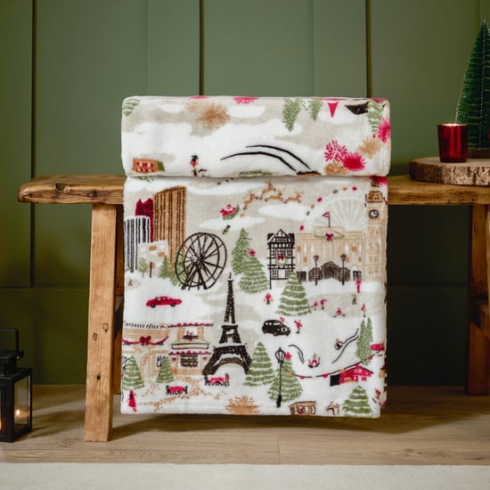Furn Joy To All Printed Fleece Throw, Cream - Image 1