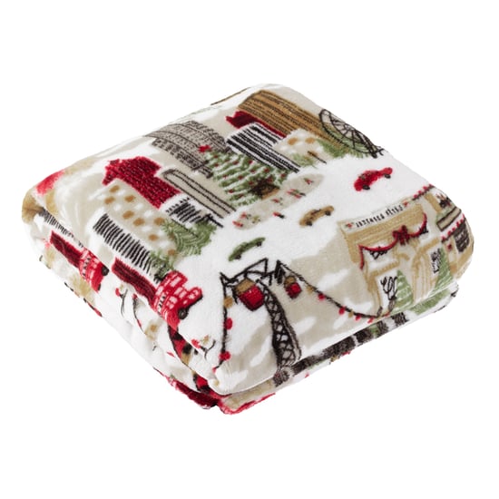 Furn Joy To All Printed Fleece Throw, Cream - Image 2
