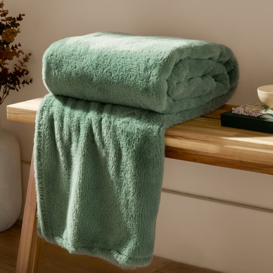 Furn Kallu Double-Sided Faux-Fur Throw, Frost Green - Image 1