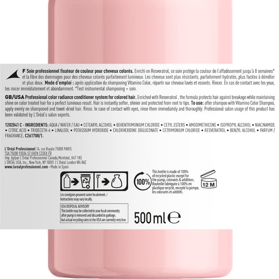 L'oréal Professionnel Serie Expert Vitamino Color Conditioner 500ml Supersize Double - Image 2