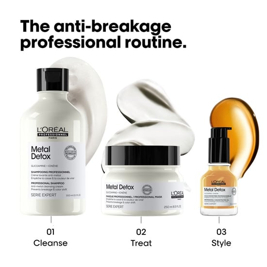 L'oréal Professionnel Serie Expert Metal Detox Shampoo 300ml, Metal Detox Mask 250ml & Metal Detox Anti-deposit Protector Concentrated Oil 50ml Pack - Image 4