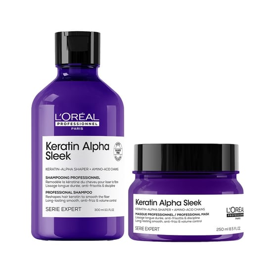 L'oréal Professionnel Duo Keratin Alpha Sleek Shampoo & Hair Mask Bundle Anti-frizz & Smoothing, 300ml, 250ml - Image 1