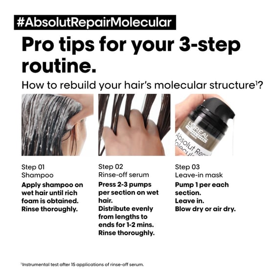 L'oréal Professionnel Serie Expert Absolut Repair Molecular Hair Shampoo 300ml, Leave-in-mask 100ml And Rinse-off Serum 250ml Pack - Image 5