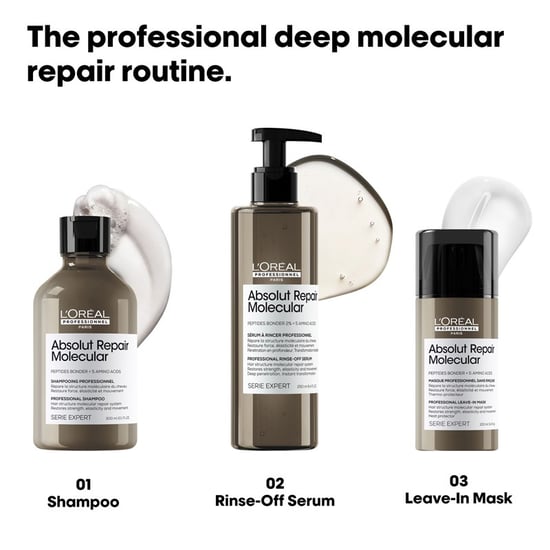 L'oréal Professionnel Serie Expert Absolut Repair Molecular Hair Shampoo 300ml, Leave-in-mask 100ml And Rinse-off Serum 250ml Pack - Image 6