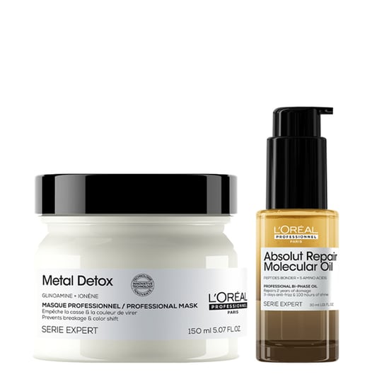 L'oréal Professionnel Ultimate Repair Treatment Set: Metal Detox Hair Mask 150ml & Absolut Repair Molecular Bi-phase Hair Oil 30ml Pack - Image 1