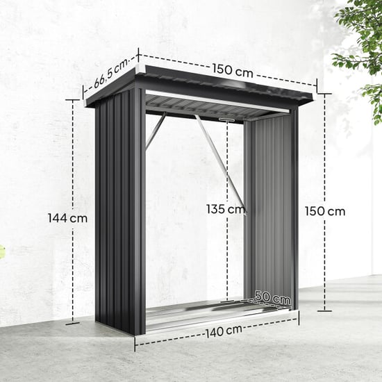 4goodz Houtopslag gegalvaniseerd staal met schuin dak – 66x150x150 cm - - Image 4