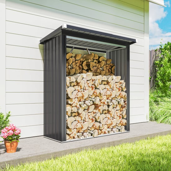 4goodz Houtopslag gegalvaniseerd staal met schuin dak – 66x150x150 cm - - Image 6