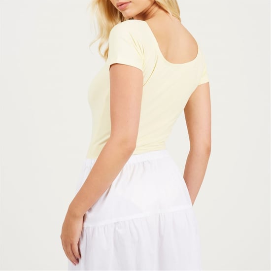 Women's Brave Soul Shirt Bodysuit With Gathered Detail in Lemonade - Image 2