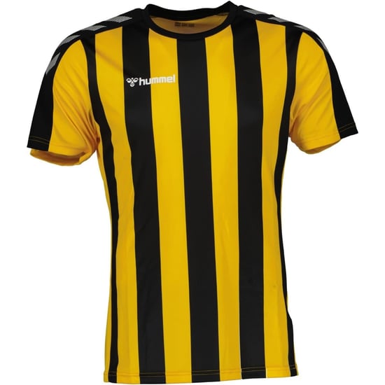 Men's Hummel Stripe Regular Fit Crew Neck T-Shirt in Blk/SprtsYllw - Image 1