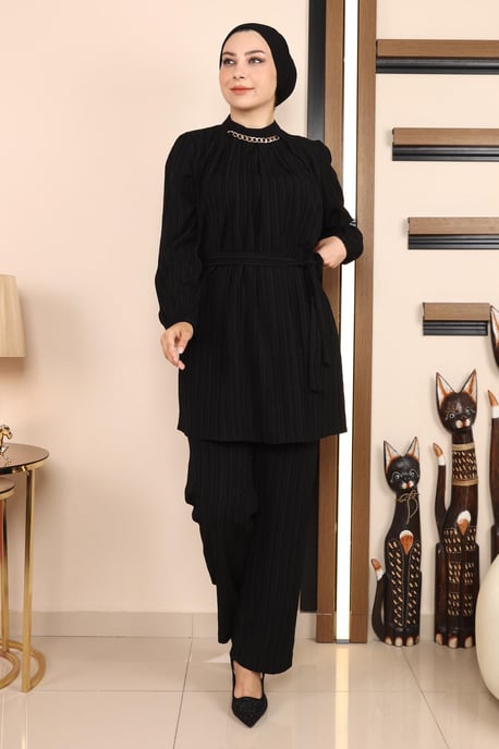 Chain Detailed Suit Black - Image 1