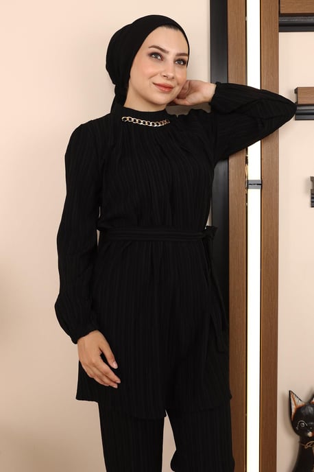Chain Detailed Suit Black - Image 5