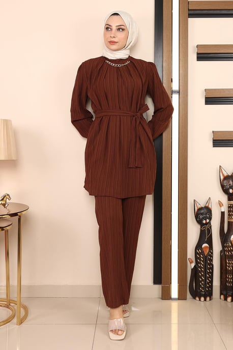 Chain Detailed Suit Brown - Image 2