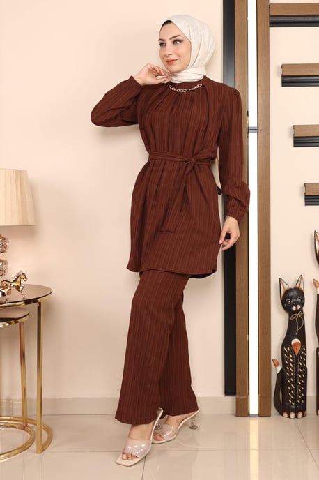 Chain Detailed Suit Brown - Image 3