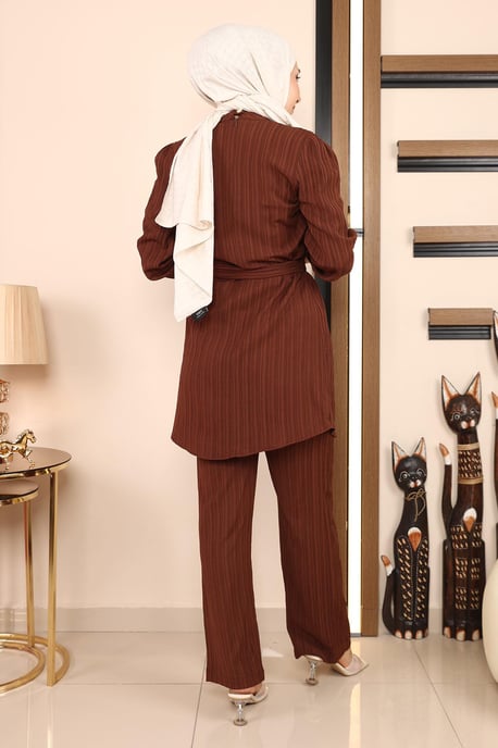 Chain Detailed Suit Brown - Image 4