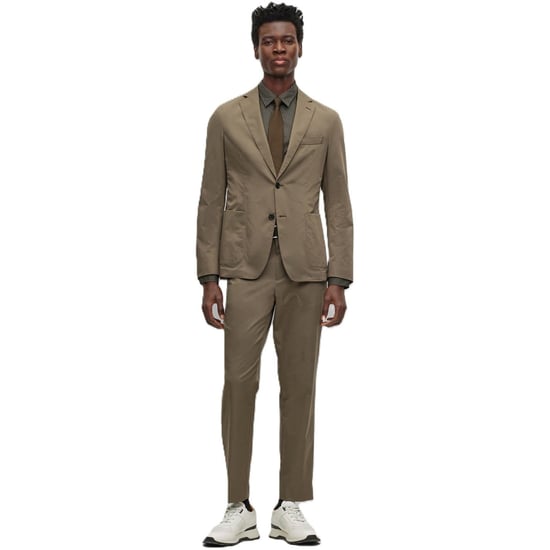 Men's Boss Solid Patterned Lapel Collared Full Suit in Green - Image 1