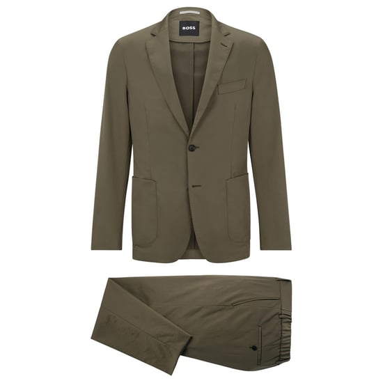 Men's Boss Solid Patterned Lapel Collared Full Suit in Green - Image 4