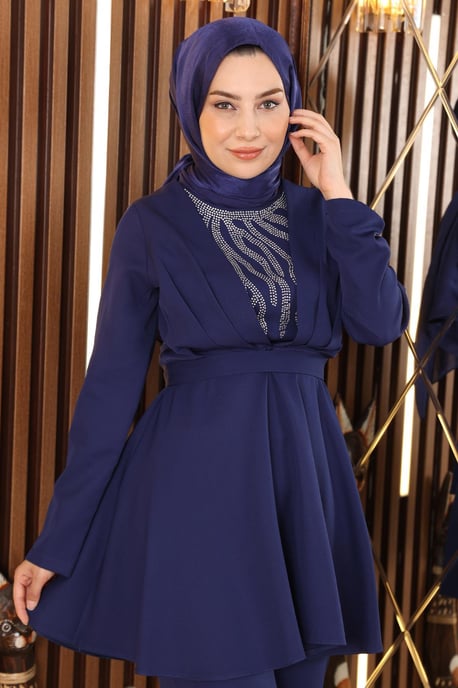 Sten Detailed Med bälte Kostym Indigo - Image 5