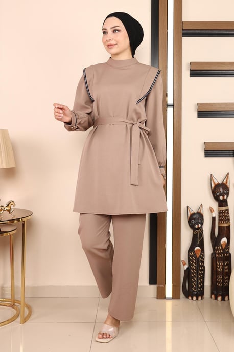 Stripe Detailed Suit Mink - Image 2
