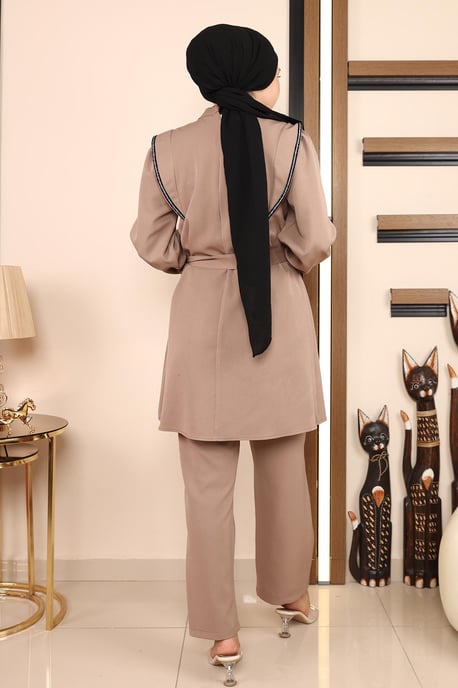 Stripe Detailed Suit Mink - Image 4