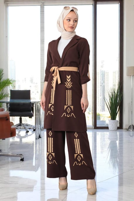 Embroidered Detailed Suit Brown - Image 2