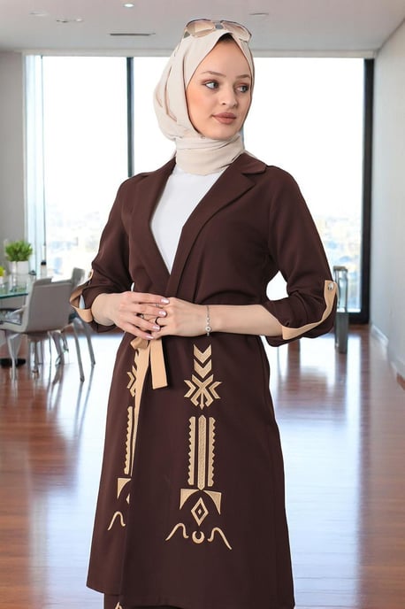 Embroidered Detailed Suit Brown - Image 5