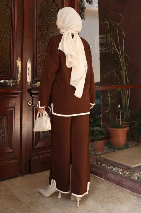 Split Detailed Gebreide kleding Pak Bruin - Image 3