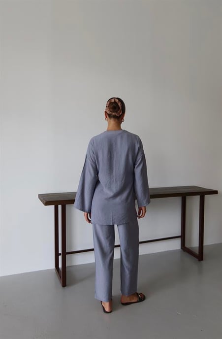 Kreukellook Textured Kimono Pak Grijs - Image 3