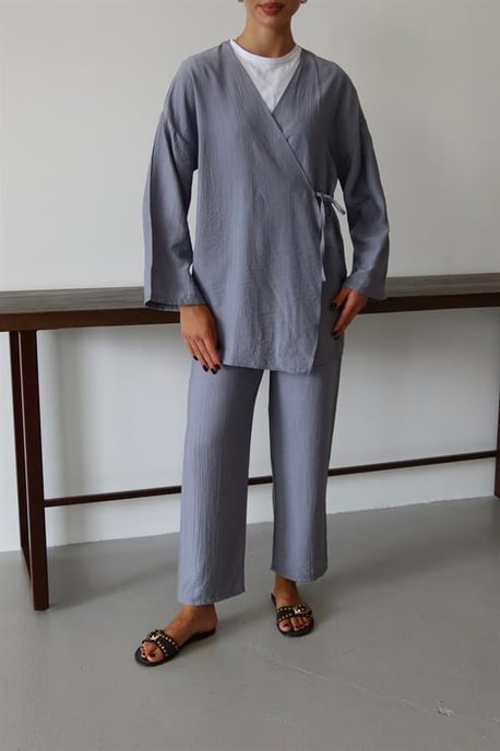 Kreukellook Textured Kimono Pak Grijs - Image 5