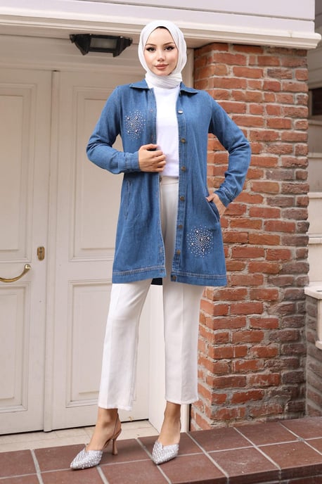 Sten Detailed Denim Skjorta Ljus Denim - Image 2