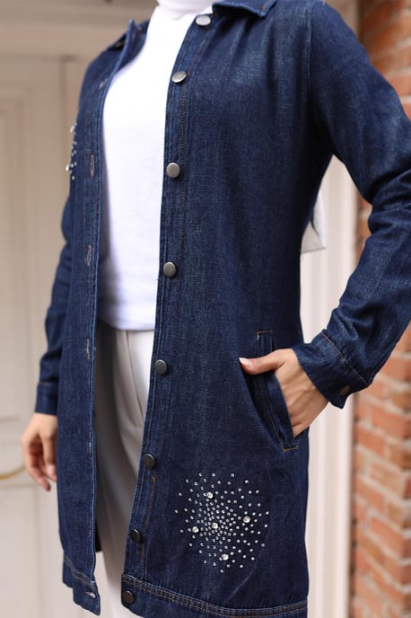 Sten Detailed Denim Skjorta Mörk Denim - Image 4
