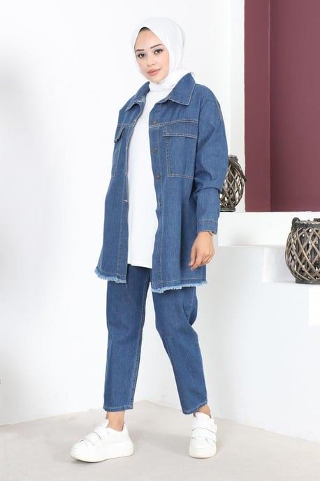 Kwast Detailed Denim Jasje Blauw - Image 2