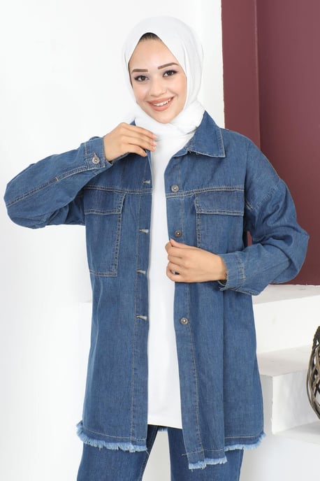 Kwast Detailed Denim Jasje Blauw - Image 5