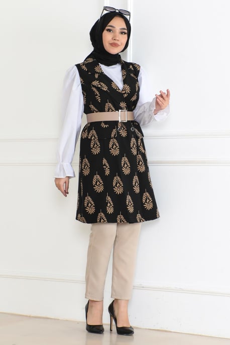 Mönstrad Hijab Jacka Svart - Image 2