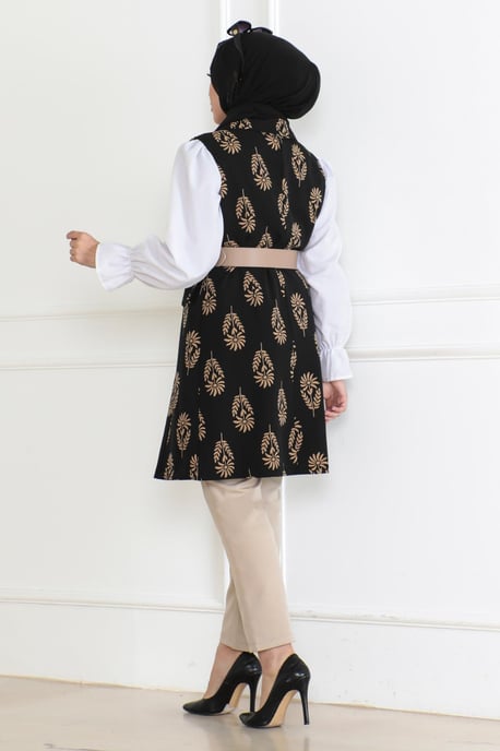 Mönstrad Hijab Jacka Svart - Image 3