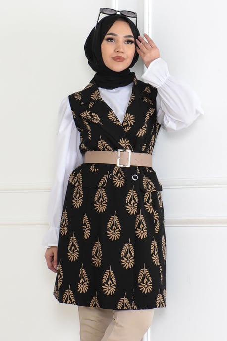 Mönstrad Hijab Jacka Svart - Image 4