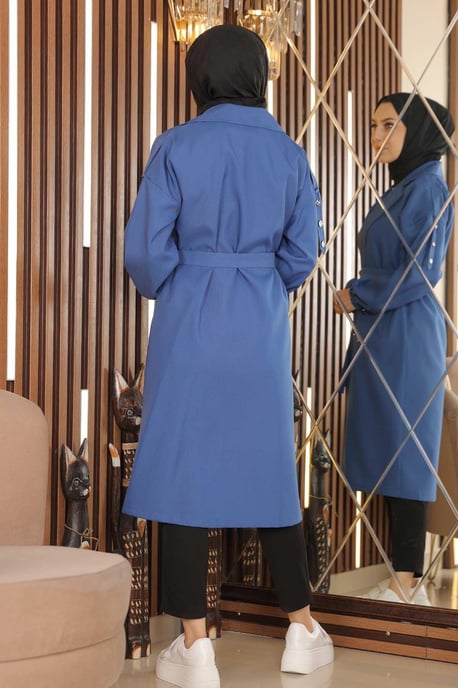 Knapp Detailed Trenchcoat Indigo - Image 4
