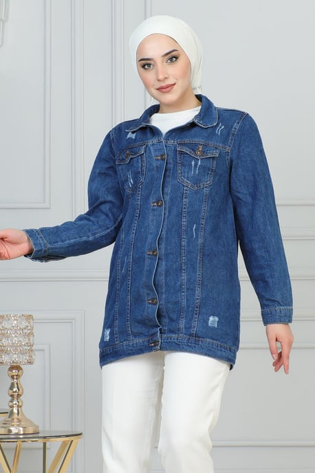Laser Detailed Denim Jacka Blå - Image 2