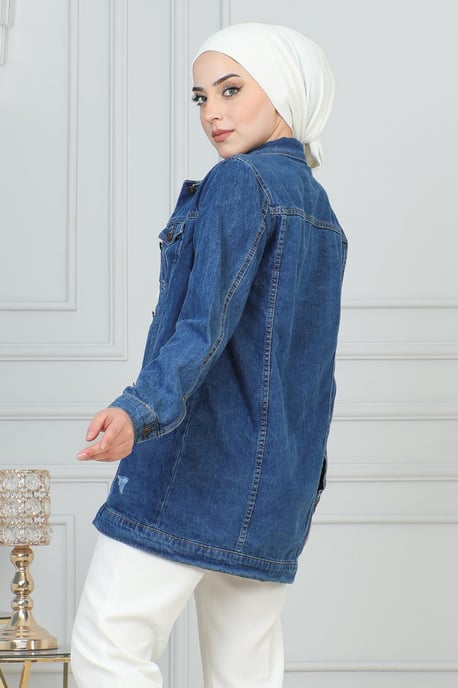 Laser Detailed Denim Jacka Blå - Image 3