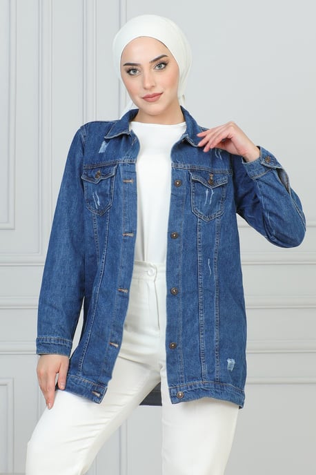 Laser Detailed Denim Jacka Blå - Image 4