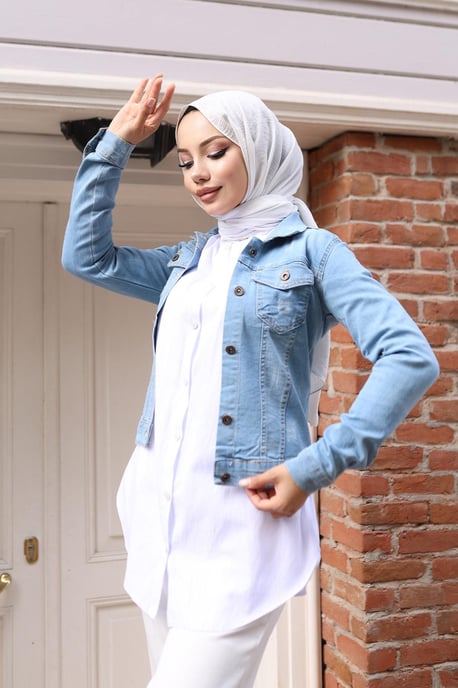 Knäppt Denim Jacka Ljus Denim - Image 4