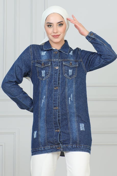 Denim Jasje With Laser Zak Detail Donkerblauw - Image 4