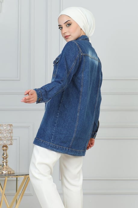 Knäppt Denim Jacka Mörkblå - Image 3