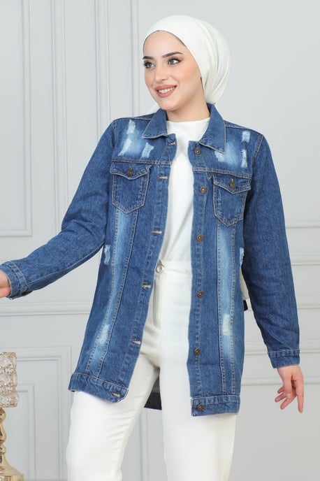 Knäppt Denim Jacka Mörkblå - Image 4