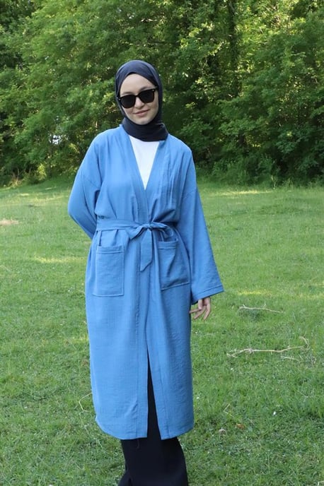Dames's Zak Met riem Lang Kimono Indigo - Image 4