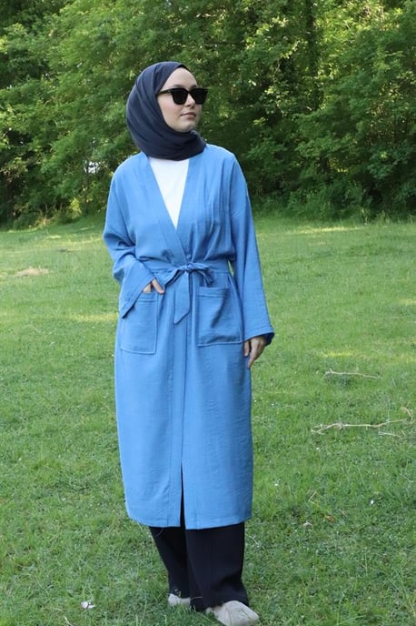 Dames's Zak Met riem Lang Kimono Indigo - Image 5