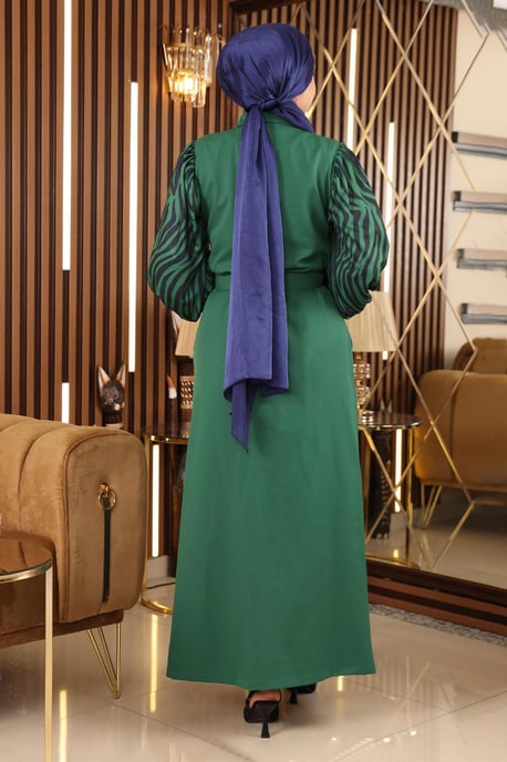 Sten Detailed Mönstrad Abaya Smaragdgrön - Image 4