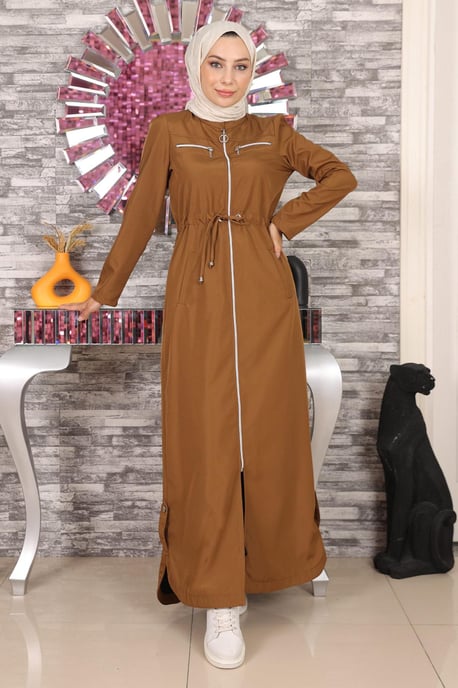 Med blixtlås Abaya Brun-beige - Image 2