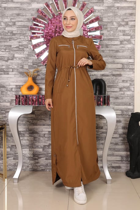 Med blixtlås Abaya Brun-beige - Image 3
