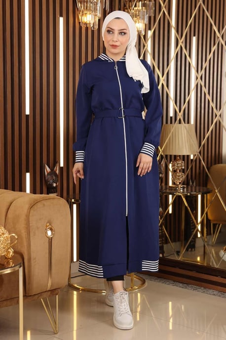 Med blixtlås Huva Abaya Indigo - Image 2